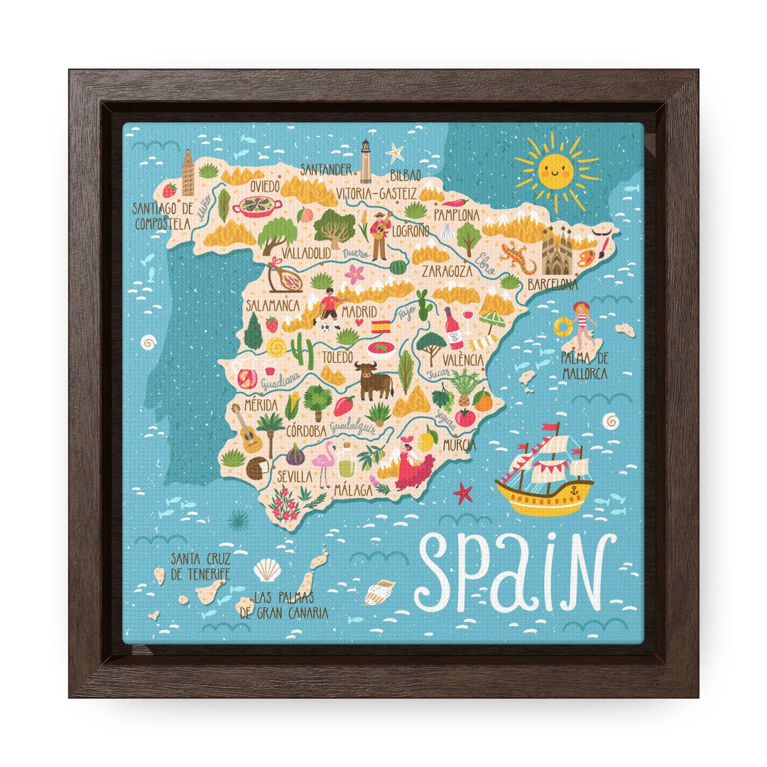 Spain Stylized Map Framed Canvas - Ezra's Clothing - Canvas