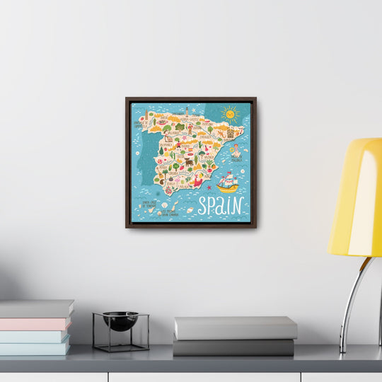 Spain Stylized Map Framed Canvas - Ezra's Clothing - Canvas