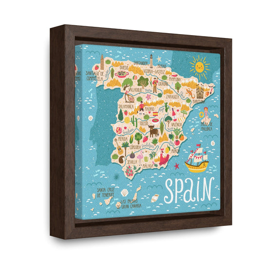 Spain Stylized Map Framed Canvas - Ezra's Clothing - Canvas