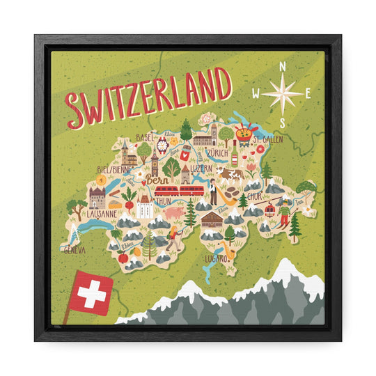 Switzerland Stylized Map Framed Canvas - Ezra's Clothing - Canvas