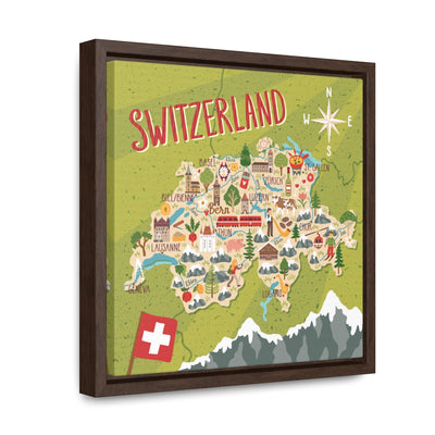 Switzerland Stylized Map Framed Canvas - Ezra's Clothing